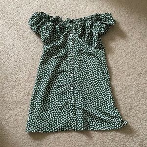 Off-the-shoulder green floral dress